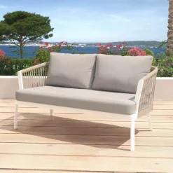 Salotto da giardino in alluminio 7 posti 5 pezzi Amalfi Bianco e tortora