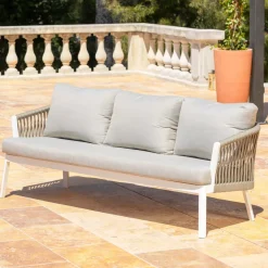 Salotto da giardino in alluminio 7 posti 5 pezzi Amalfi Bianco e tortora