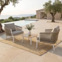 Salotto da giardino in alluminio 2 posti 3 pezzi Amalfi Bianco e tortora