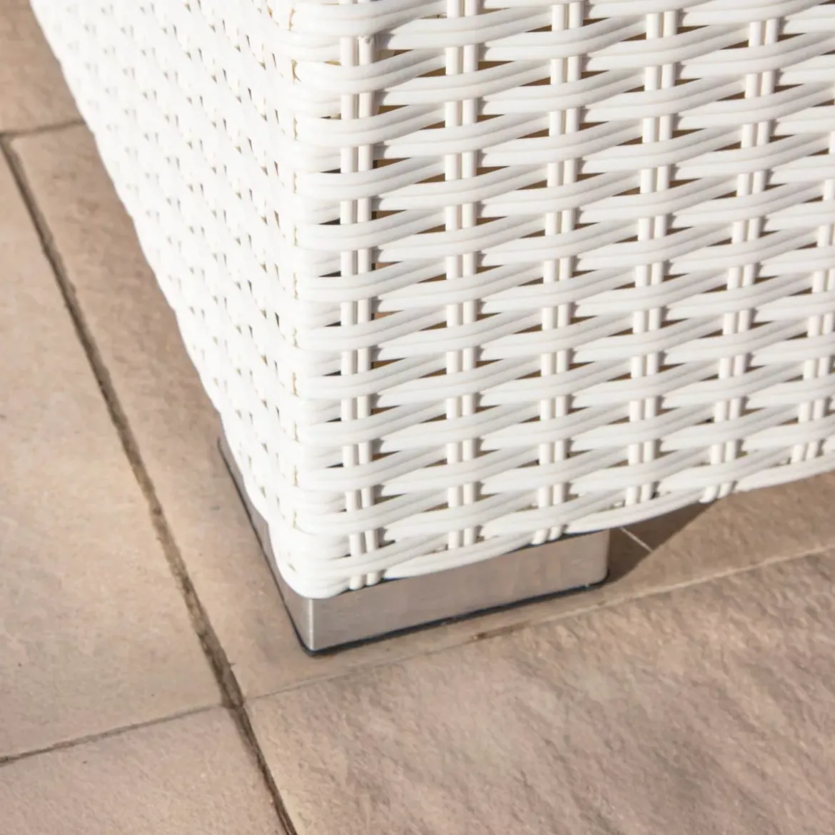 Salotto da giardino in resina intrecciata 9 posti 9 pezzi Palma Bianco e beige