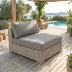 Salotto da giardino in resina intrecciata 4 posti 5 pezzi Palma Grigio e antracite