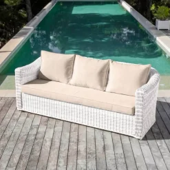 Salotto da giardino in resina intrecciata 5 posti 4 pezzi Calvi Bianco e tortora