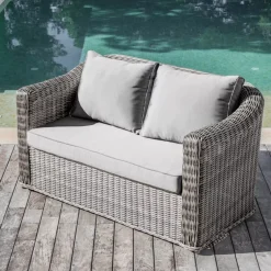 Salotto da giardino in resina intrecciata 7 posti 5 pezzi Calvi Grigio e grigio chiaro