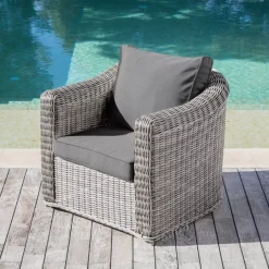 Salotto da giardino in resina intrecciata 4 posti 4 pezzi Calvi Grigio e grigio scuro
