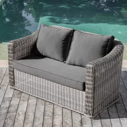 Salotto da giardino in resina intrecciata 4 posti 4 pezzi Calvi Grigio e grigio scuro