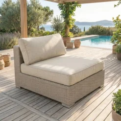 Salotto da giardino in resina intrecciata 4 posti 4 pezzi Palma Grigio e beige