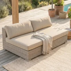 Salotto da giardino in resina intrecciata 4 posti 4 pezzi Palma Grigio e beige