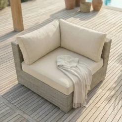 Salotto da giardino in resina intrecciata 5 posti 6 pezzi Palma Grigio e beige