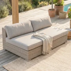 Salotto da giardino in resina intrecciata 4 posti 4 pezzi Palma Grigio e tortora
