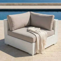 Salotto da giardino in resina intrecciata 9 posti 9 pezzi Palma Bianco e tortora