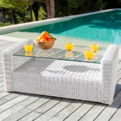 Salotto da giardino in resina intrecciata 7 posti 5 pezzi Calvi Bianco e grigio chiaro