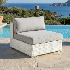 Salotto da giardino in resina intrecciata 5 posti 6 pezzi Palma Bianco e grigio