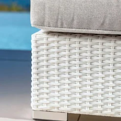 Salotto da giardino in resina intrecciata 5 posti 6 pezzi Palma Bianco e grigio