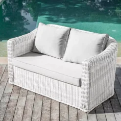 Salotto da giardino in resina intrecciata 4 posti 4 pezzi Calvi Bianco e grigio chiaro