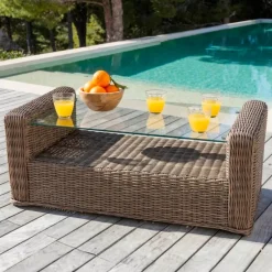 Salotto da giardino in resina intrecciata 4 posti 4 pezzi Calvi Seppia e grigio scuro