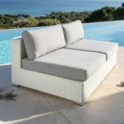 Salotto da giardino in resina intrecciata 4 posti 4 pezzi Palma Bianco e grigio