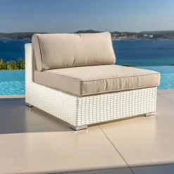 Salotto da giardino in resina intrecciata 4 posti 4 pezzi Palma Bianco e tortora
