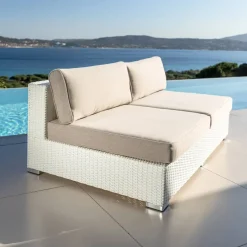 Salotto da giardino in resina intrecciata 4 posti 4 pezzi Palma Bianco e tortora