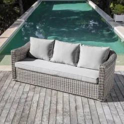 Salotto da giardino in resina intrecciata 5 posti 4 pezzi Calvi Grigio e grigio chiaro