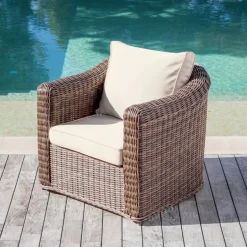 Salotto da giardino in resina intrecciata 4 posti 4 pezzi Calvi Seppia e beige