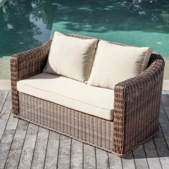 Salotto da giardino in resina intrecciata 4 posti 4 pezzi Calvi Seppia e beige