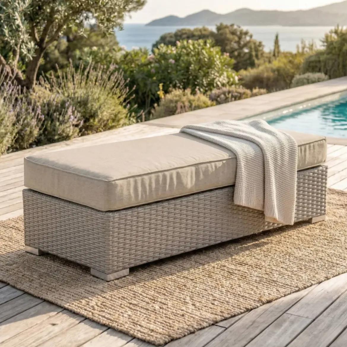 Salotto da giardino in resina intrecciata 9 posti 9 pezzi Palma Grigio e beige
