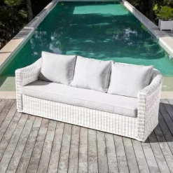 Salotto da giardino in resina intrecciata 5 posti 4 pezzi Calvi Bianco e grigio chiaro