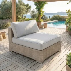Salotto da giardino in resina intrecciata 4 posti 4 pezzi Palma Grigio