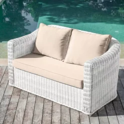 Salotto da giardino in resina intrecciata 7 posti 5 pezzi Calvi Bianco e tortora
