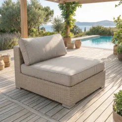 Salotto da giardino in resina intrecciata 4 posti 5 pezzi Palma Grigio e tortora