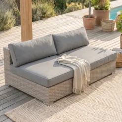 Salotto da giardino in resina intrecciata 4 posti 4 pezzi Palma Grigio e antracite