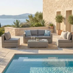 Salotto da giardino in resina intrecciata 4 posti 4 pezzi Palma Grigio e antracite