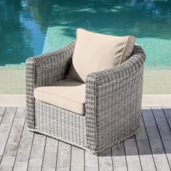 Salotto da giardino in resina intrecciata 5 posti 4 pezzi Calvi Grigio e tortora