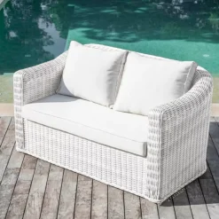 Salotto da giardino in resina intrecciata 7 posti 5 pezzi Calvi Bianco