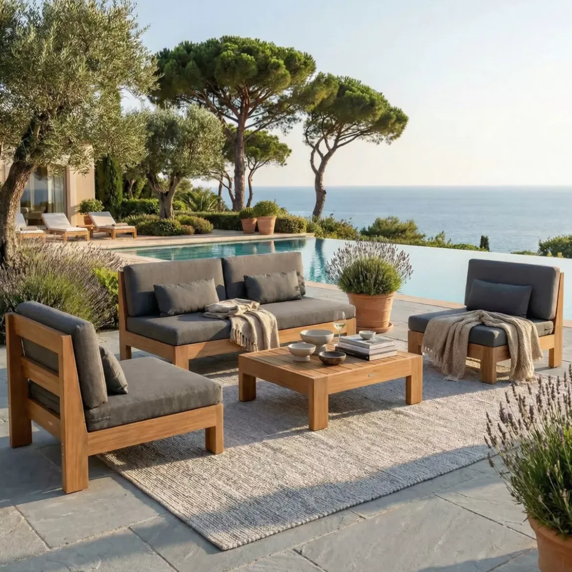 Salotto da giardino acacia 5 posti 4 pezzi Bornéo Grigio antracite