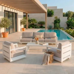 Salotto da giardino alluminio 5 posti 4 pezzi Elba Bianco e tortora