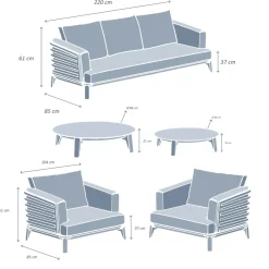 Salotto da giardino alluminio 5 posti 5 pezzi Monte Carlo Grigio antracite e grigio chiaro