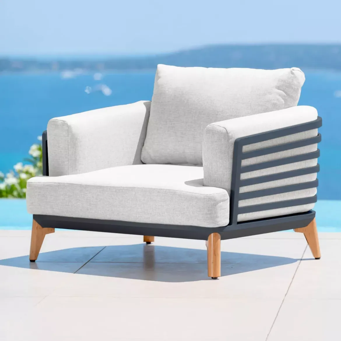 Salotto da giardino alluminio 5 posti 5 pezzi Monte Carlo Grigio antracite e grigio chiaro