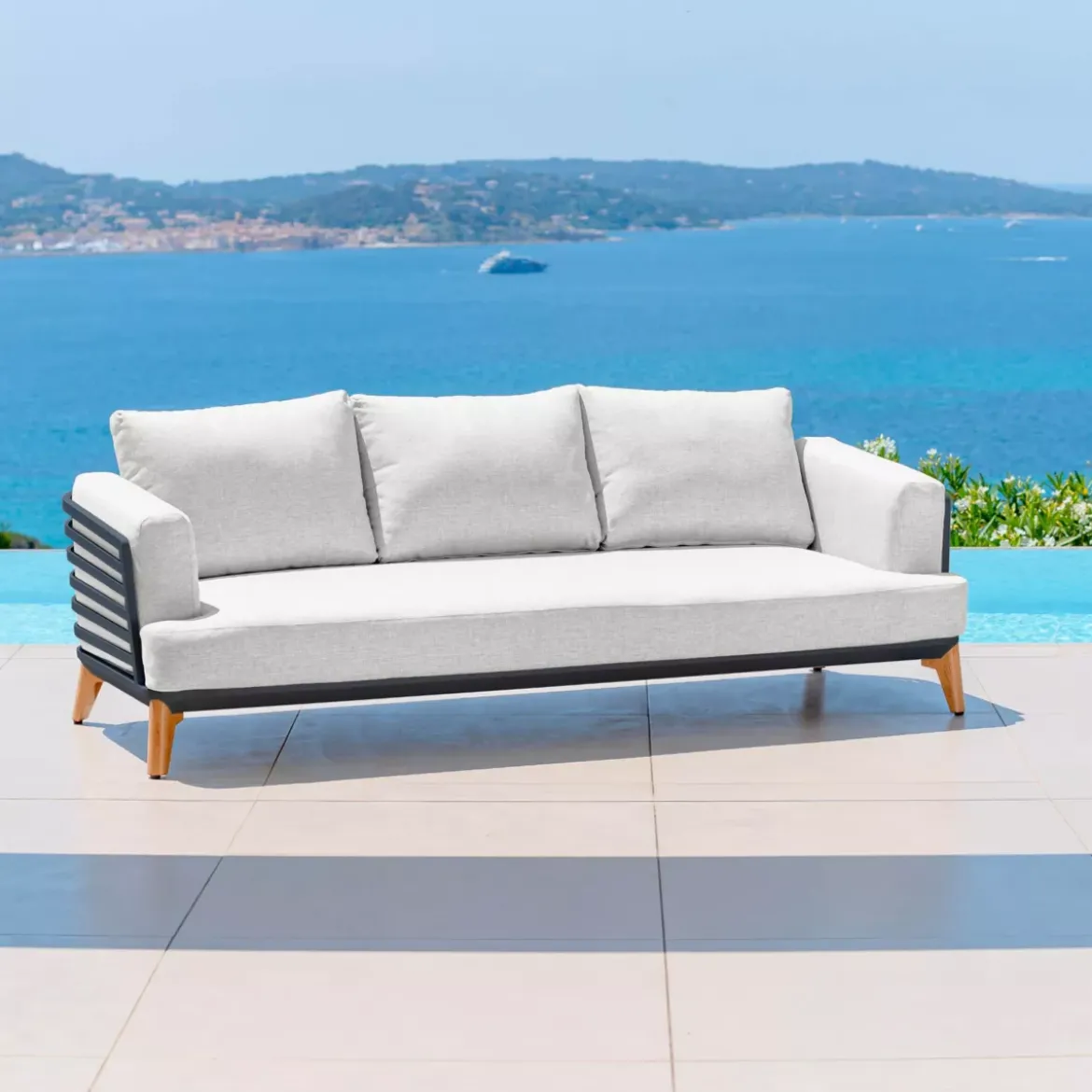 Salotto da giardino alluminio 5 posti 5 pezzi Monte Carlo Grigio antracite e grigio chiaro