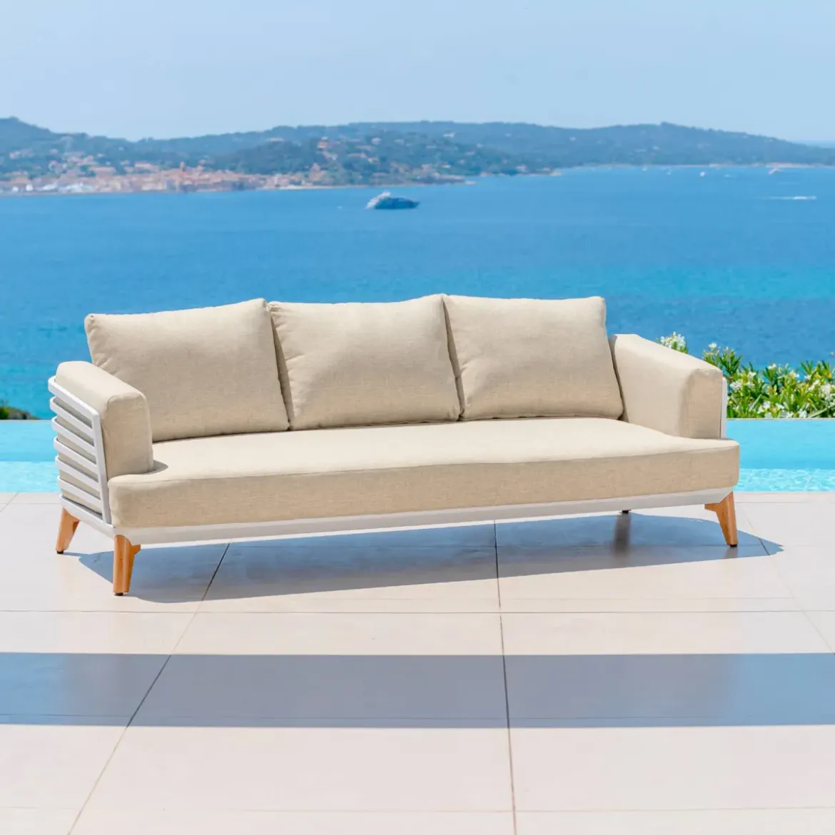 Salotto da giardino alluminio 12 posti 8 pezzi Monte Carlo Bianco e beige