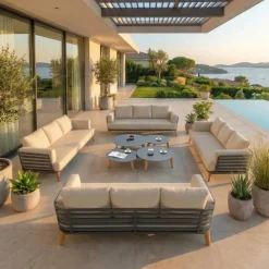 Salotto da giardino alluminio 12 posti 8 pezzi Monte Carlo Grigio chiaro e beige