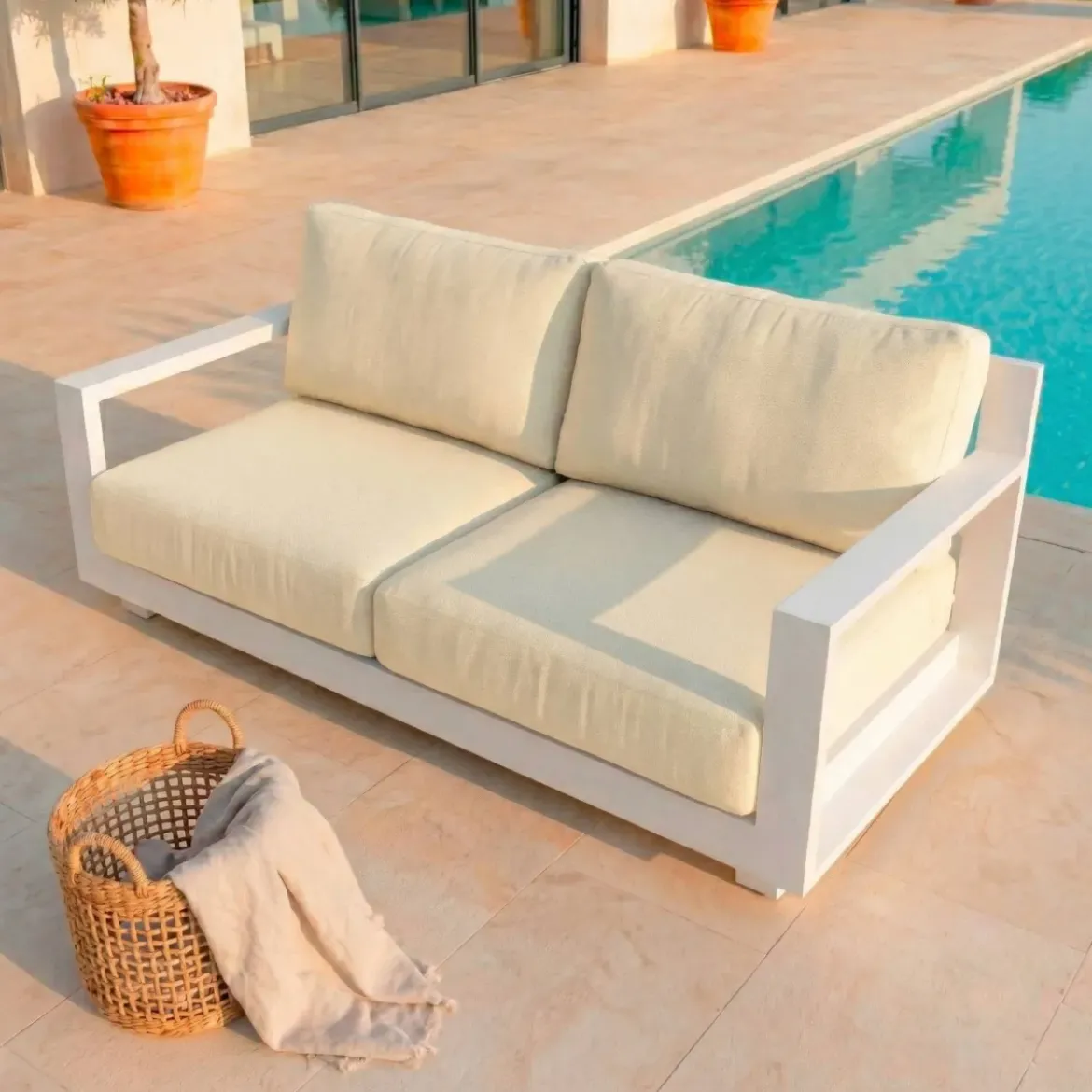 Salotto da giardino alluminio 4 posti 4 pezzi Elba Bianco e beige