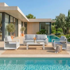 Salotto da giardino alluminio 4 posti 4 pezzi Elba Bianco e grigio chiaro