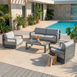 Salotto da giardino alluminio 4 posti 4 pezzi Elba Grigio antracite e grigio chiaro