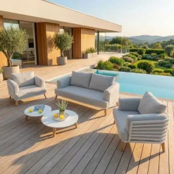 Salotto da giardino alluminio 4 posti 5 pezzi Monte Carlo Bianco e grigio chiaro
