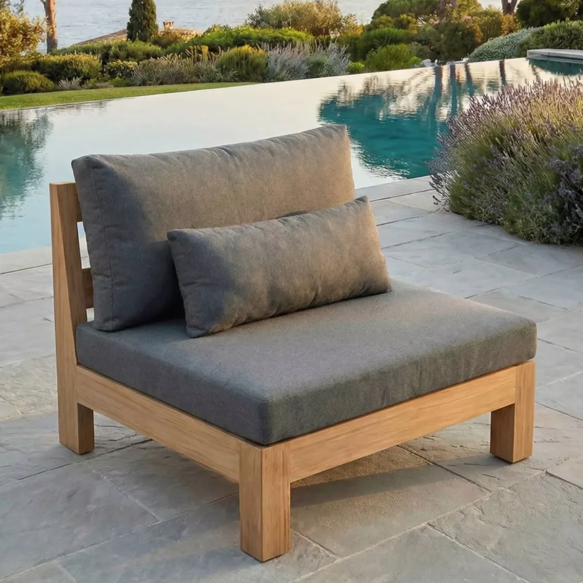 Salotto da giardino angolare in legno di acacia 7 posti 6 pezzi Bornéo Grigio antracite