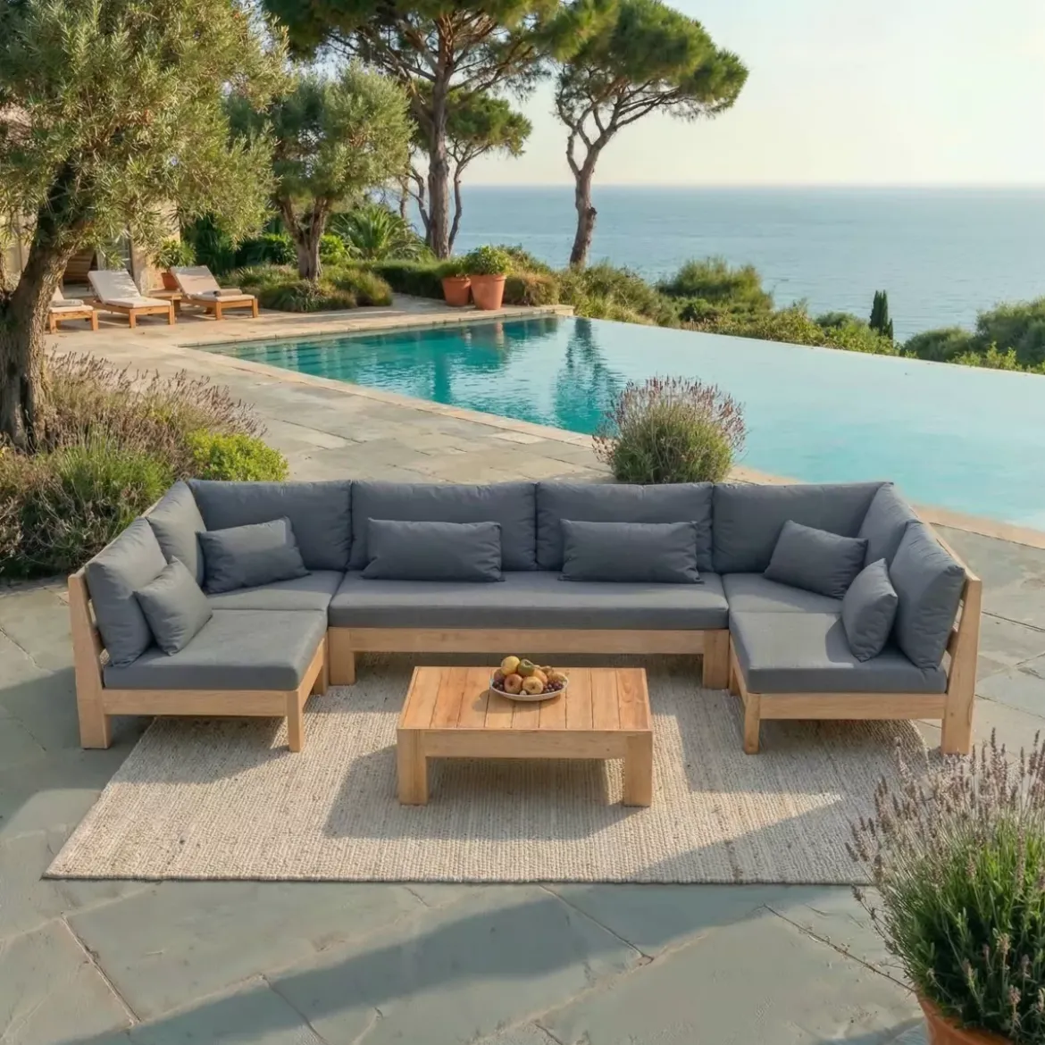 Salotto da giardino angolare in legno di acacia 7 posti 6 pezzi Bornéo Grigio antracite