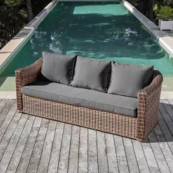 Salotto da giardino in resina intrecciata 5 posti 4 pezzi Calvi Seppia e grigio scuro
