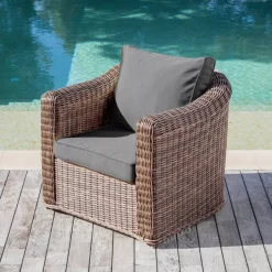 Salotto da giardino in resina intrecciata 5 posti 4 pezzi Calvi Seppia e grigio scuro