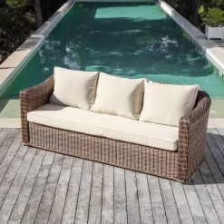 Salotto da giardino in resina intrecciata 5 posti 4 pezzi Calvi Seppia e beige